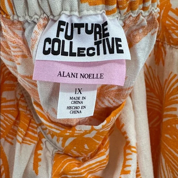 Future Collective with Alani Noelle Women's Wide Leg Relaxed Palm Tree linen 1X - Picture 10 of 13